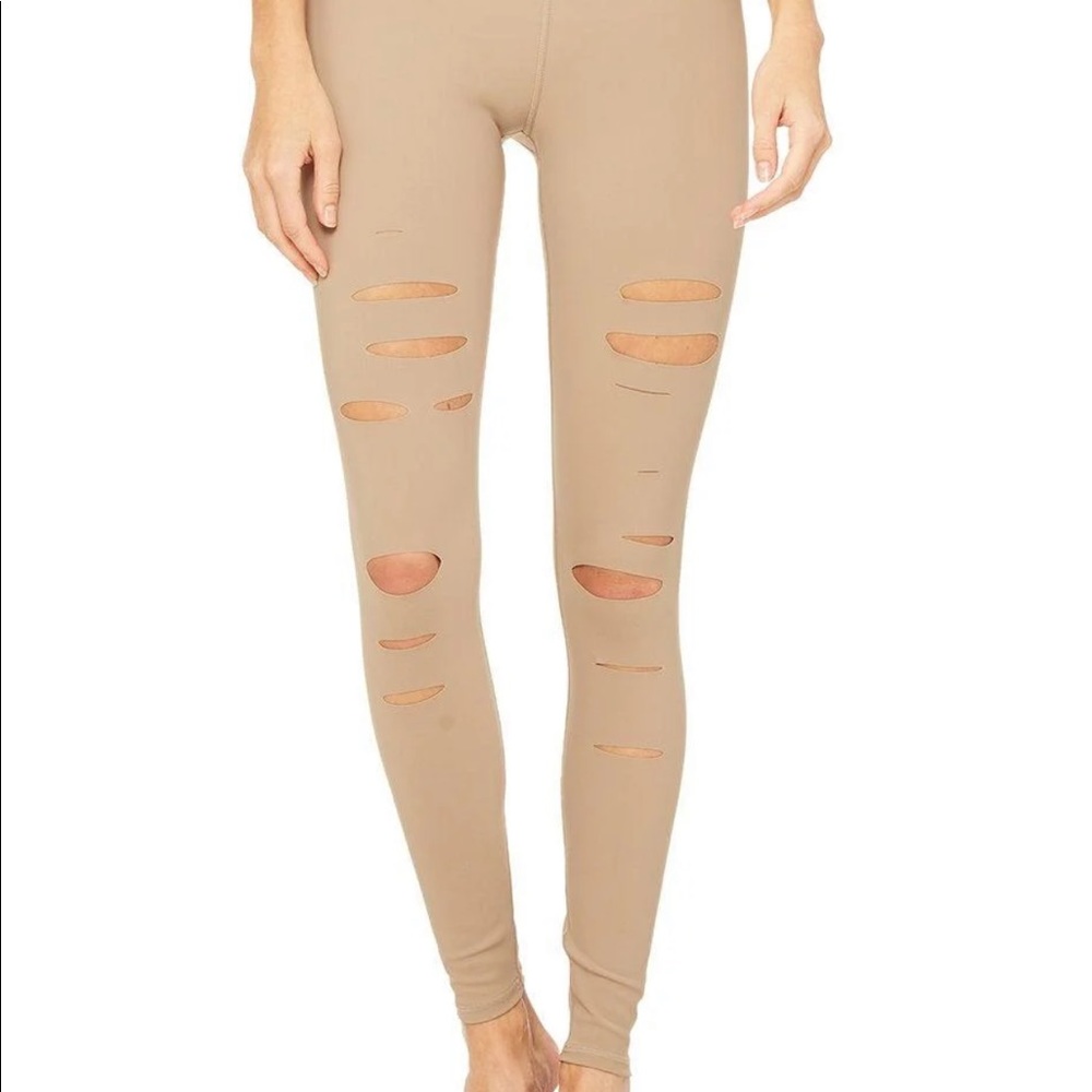 ALO Yoga Ripped Warrior high waist workout leggings Gravel size XS like new! - Picture 2 of 5